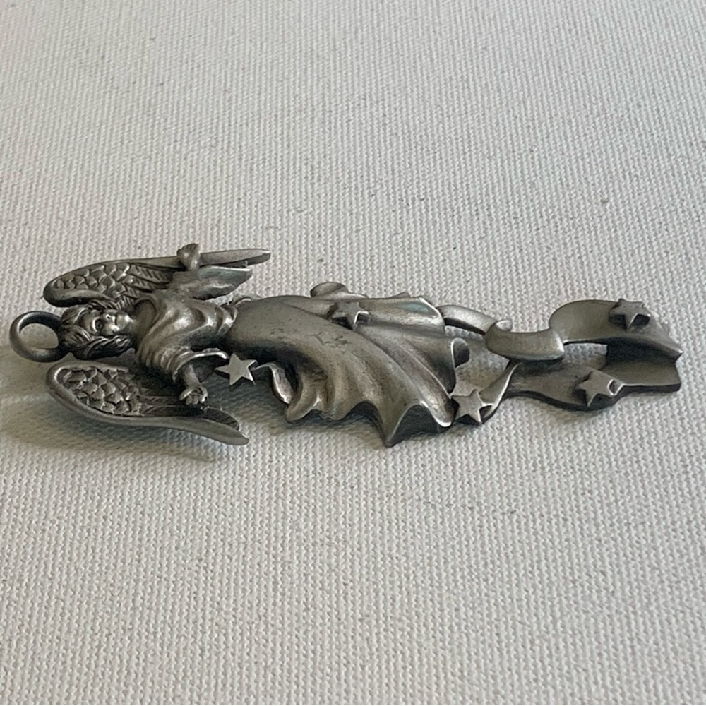 Large Pewter Angel Pendant Ornament Hanging Spiritual Guardian Angels Stars 3.5" - Picture 12 of 14